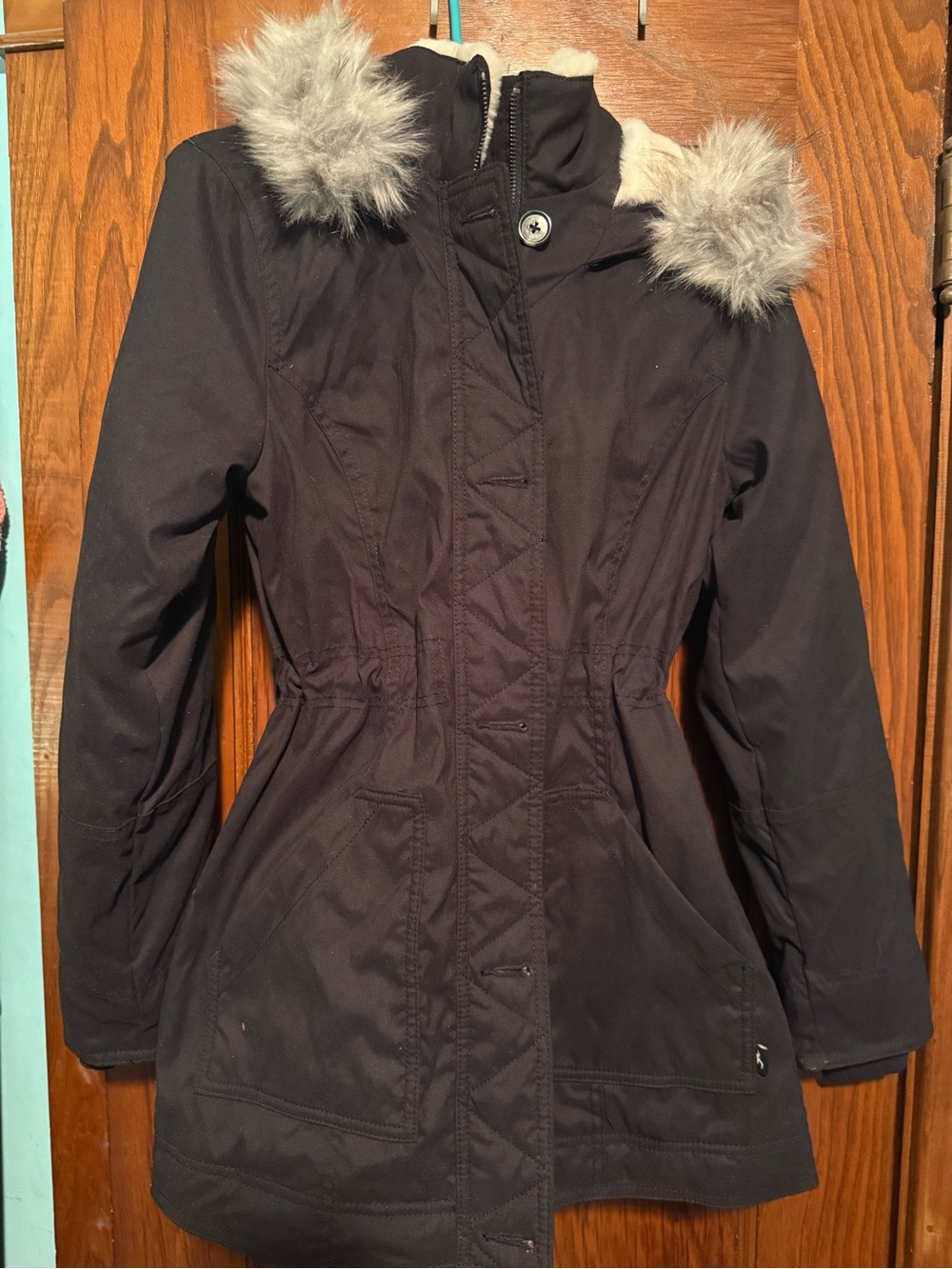 Hollister Black Hooded Parka with Faux Fur Trim